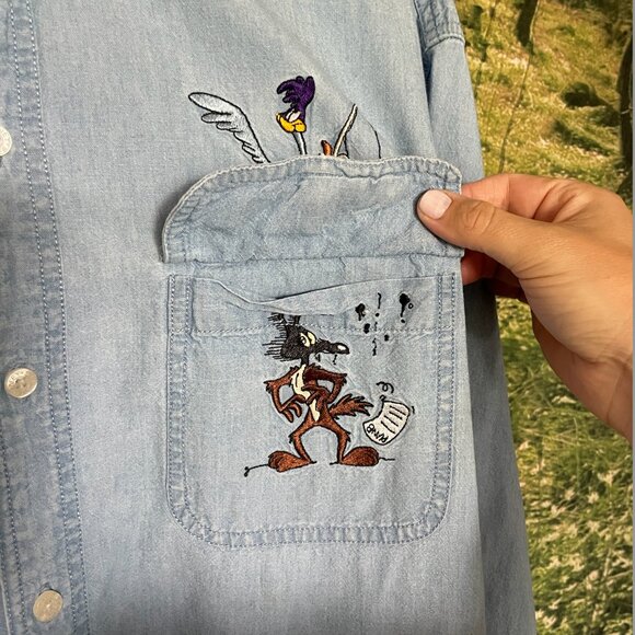Looney Tunes - Wile E. Coyote & Road Runner Button Up - Size L - Gently Used - Picture 6 of 7